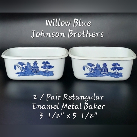 (2) Enamel Willow Blue 3 1/2" x 5 1/2" Rectangular Metal Bakers Johnson Brothers - Picture 1 of 9
